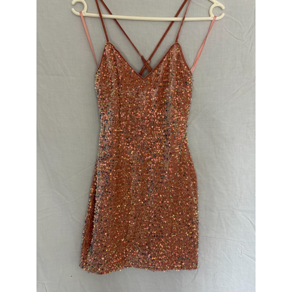 City Triangles Party‎ Dress Junior's Sml Rose Sequin Crisscross Back Y2k